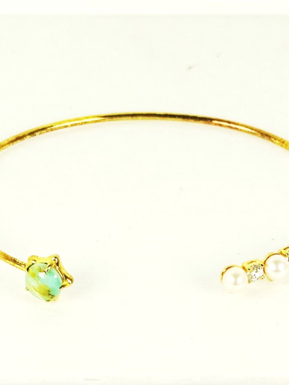 NADRI Sterling Silver Gold Plated Rutilated Quartz CZ & Pearls Cuff Bracelet